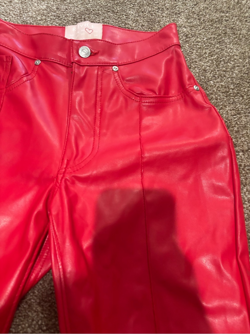 REVICE Bright Red Faux Leather High-Rise Pants - Picture 3 of 5